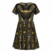 Egypt Winged Sun Kid Short Sleeve Dress Ancient Mythology Golden Ankh
