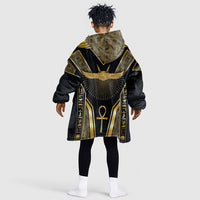 Egypt Winged Sun Kid Wearable Blanket Hoodie Ancient Mythology Golden Ankh