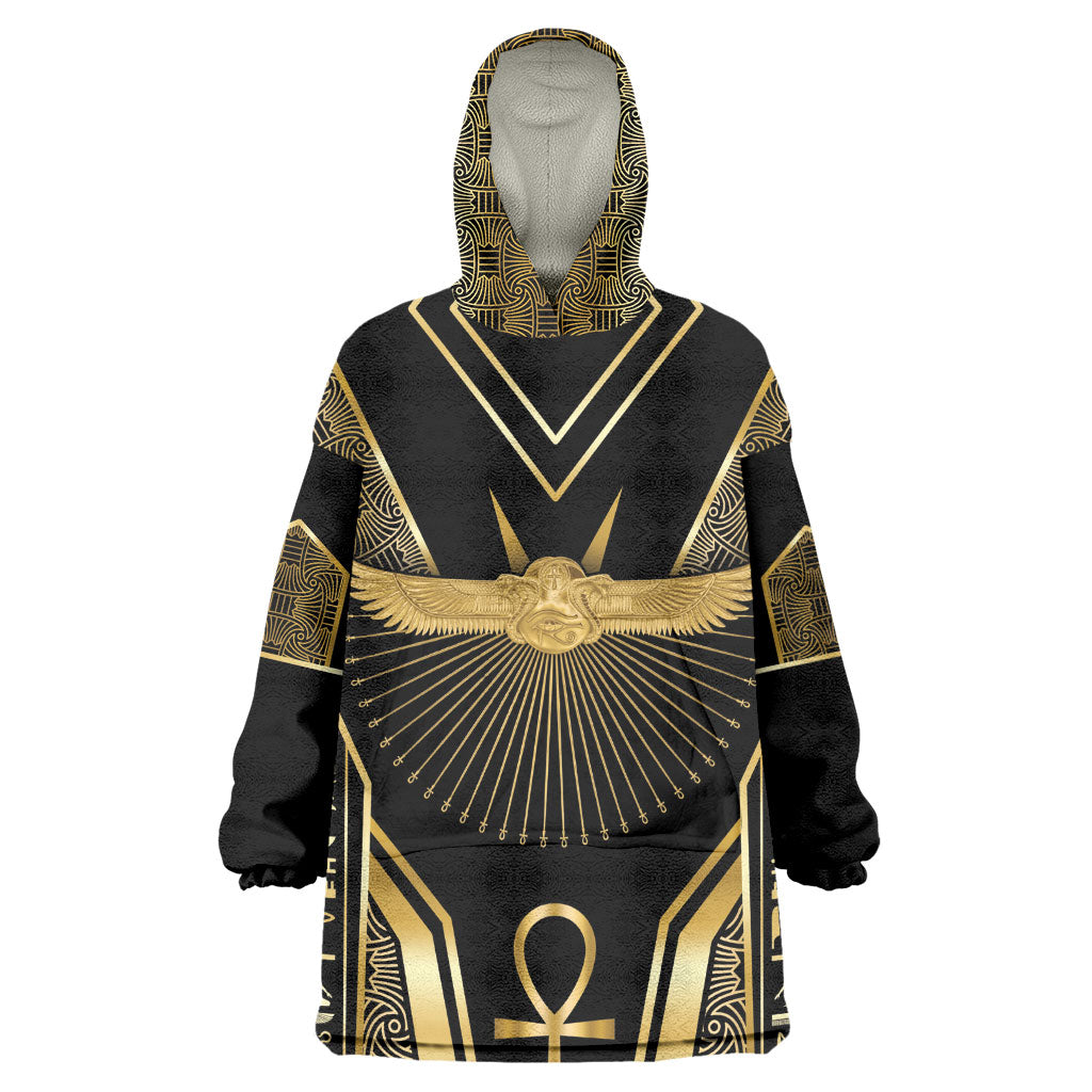 Egypt Winged Sun Kid Wearable Blanket Hoodie Ancient Mythology Golden Ankh