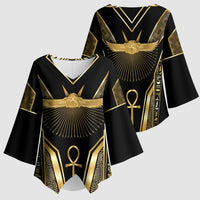 Egypt Winged Sun Kimono Sleeve Blouse Ancient Mythology Golden Ankh