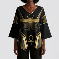 Egypt Winged Sun Kimono Sleeve Blouse Ancient Mythology Golden Ankh