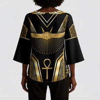 Egypt Winged Sun Kimono Sleeve Blouse Ancient Mythology Golden Ankh