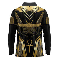 Egypt Winged Sun Long Sleeve Polo Shirt Ancient Mythology Golden Ankh