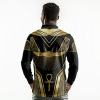 Egypt Winged Sun Long Sleeve Polo Shirt Ancient Mythology Golden Ankh