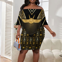 Egypt Winged Sun Off Shoulder Short Dress Ancient Mythology Golden Ankh