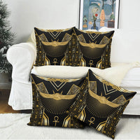Egypt Winged Sun Pillow Cover Ancient Mythology Golden Ankh