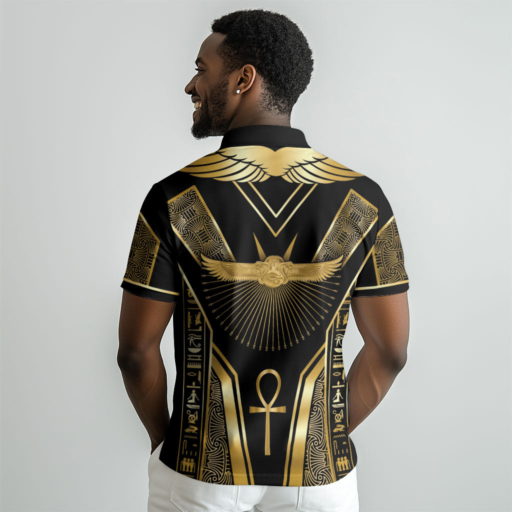 Egypt Winged Sun Polo Shirt Ancient Mythology Golden Ankh DT05