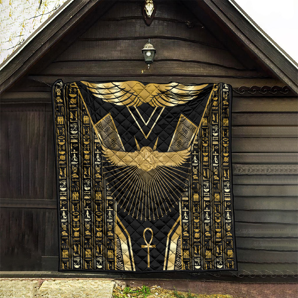 Egypt Winged Sun Quilt Ancient Mythology Golden Ankh
