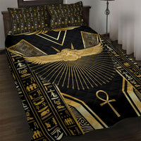 Egypt Winged Sun Quilt Bed Set Ancient Mythology Golden Ankh
