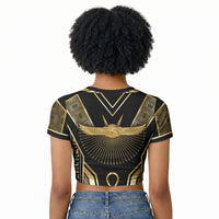 Egypt Winged Sun Raglan Cropped T shirt Ancient Mythology Golden Ankh