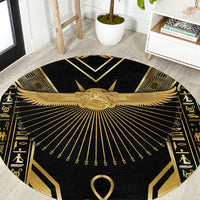 Egypt Winged Sun Round Carpet Ancient Mythology Golden Ankh