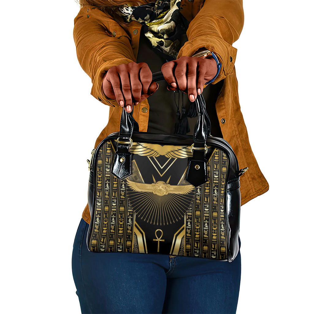 Egypt Winged Sun Shoulder Handbag Ancient Mythology Golden Ankh