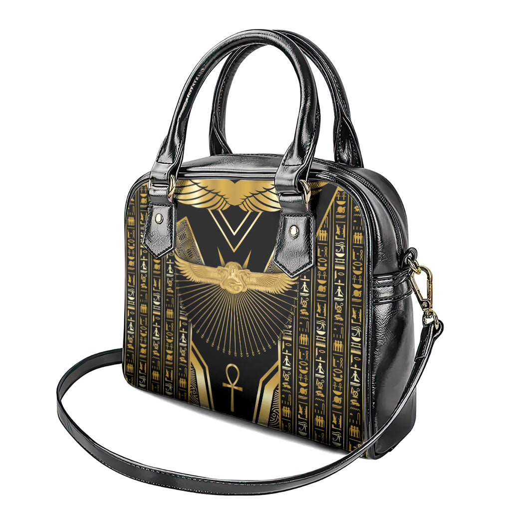 Egypt Winged Sun Shoulder Handbag Ancient Mythology Golden Ankh