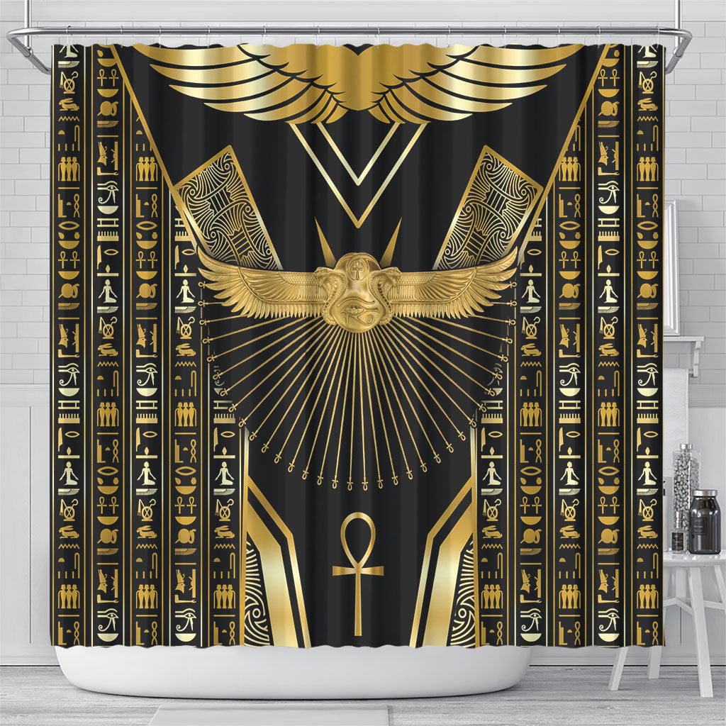 Egypt Winged Sun Shower Curtain Ancient Mythology Golden Ankh