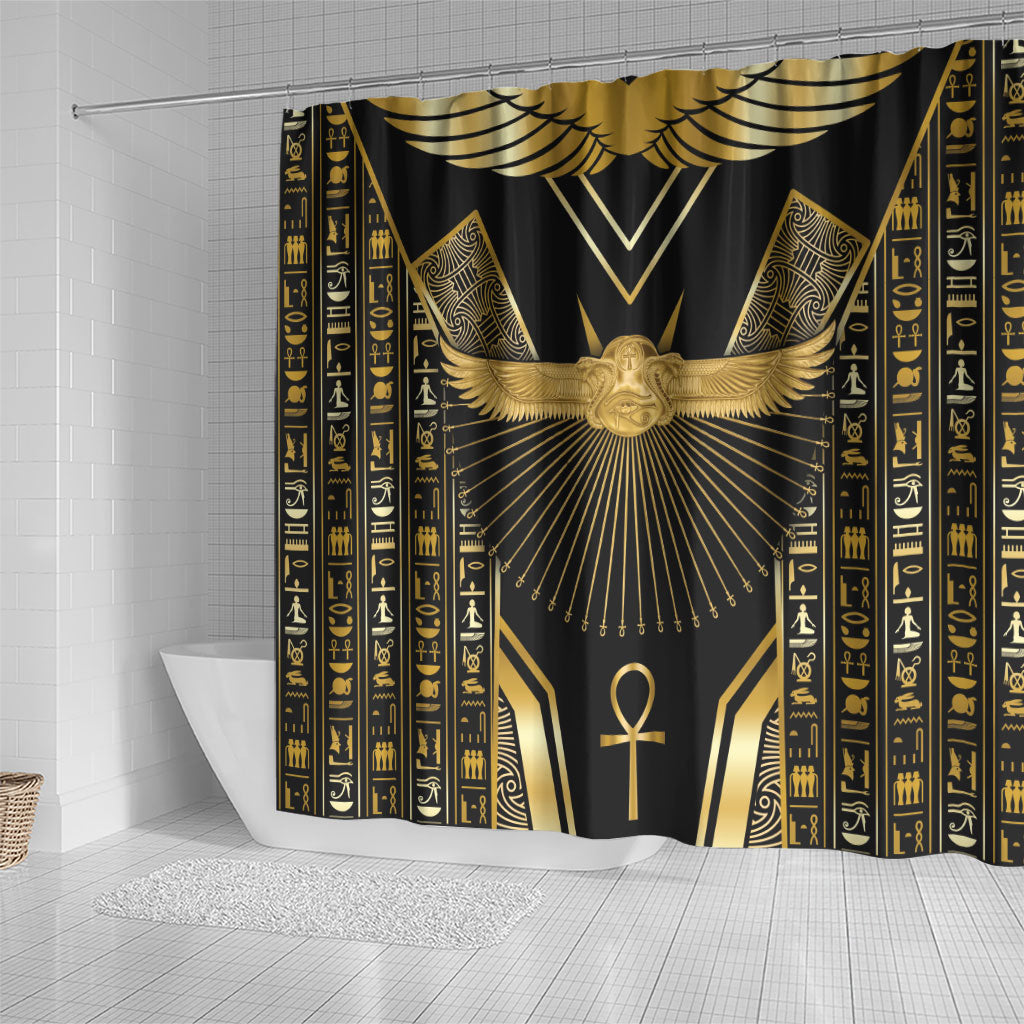 Egypt Winged Sun Shower Curtain Ancient Mythology Golden Ankh