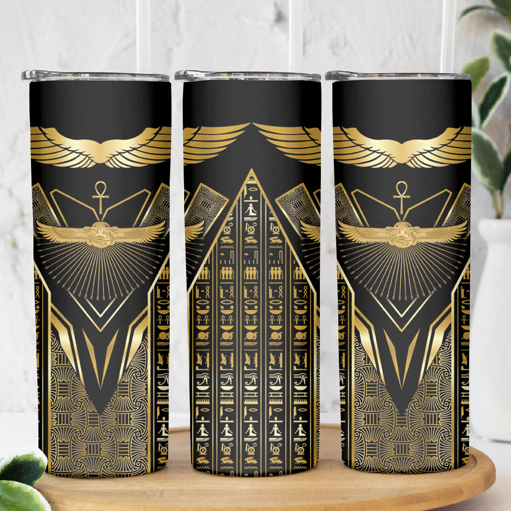 Egypt Winged Sun Skinny Tumbler Ancient Mythology Golden Ankh