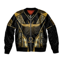 Egypt Winged Sun Sleeve Zip Bomber Jacket Ancient Mythology Golden Ankh