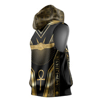 Egypt Winged Sun Sleeveless Hoodie Ancient Mythology Golden Ankh