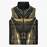 Egypt Winged Sun Sleeveless Puffer Jacket Ancient Mythology Golden Ankh
