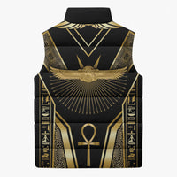 Egypt Winged Sun Sleeveless Puffer Jacket Ancient Mythology Golden Ankh