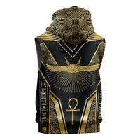 Egypt Winged Sun Sleeveless Zip Hoodie Ancient Mythology Golden Ankh