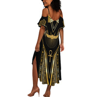 Egypt Winged Sun Summer Maxi Dress Ancient Mythology Golden Ankh