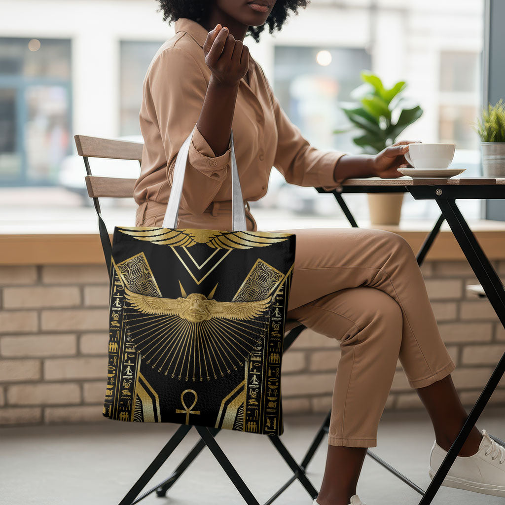 Egypt Winged Sun Tote Bag Ancient Mythology Golden Ankh