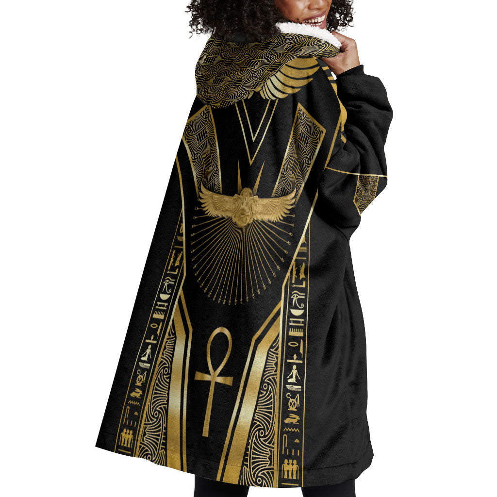 Egypt Winged Sun Wearable Blanket Hoodie Ancient Mythology Golden Ankh