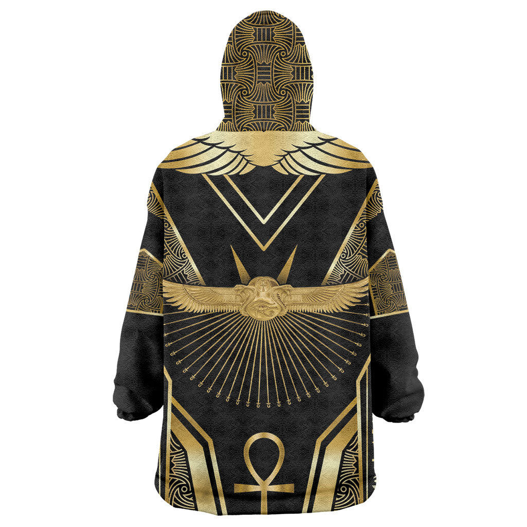 Egypt Winged Sun Wearable Blanket Hoodie Ancient Mythology Golden Ankh