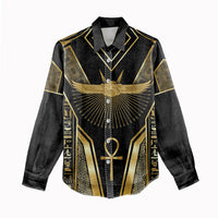 Egypt Winged Sun Women Casual Shirt Ancient Mythology Golden Ankh