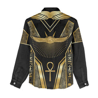 Egypt Winged Sun Women Casual Shirt Ancient Mythology Golden Ankh
