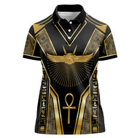 Egypt Winged Sun Women Polo Shirt Ancient Mythology Golden Ankh
