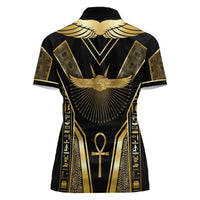 Egypt Winged Sun Women Polo Shirt Ancient Mythology Golden Ankh