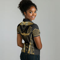 Egypt Winged Sun Women Polo Shirt Ancient Mythology Golden Ankh
