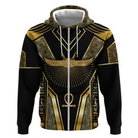 Egypt Winged Sun Zip Hoodie Ancient Mythology Golden Ankh