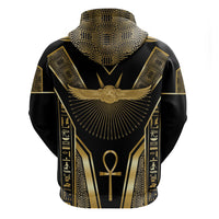 Egypt Winged Sun Zip Hoodie Ancient Mythology Golden Ankh
