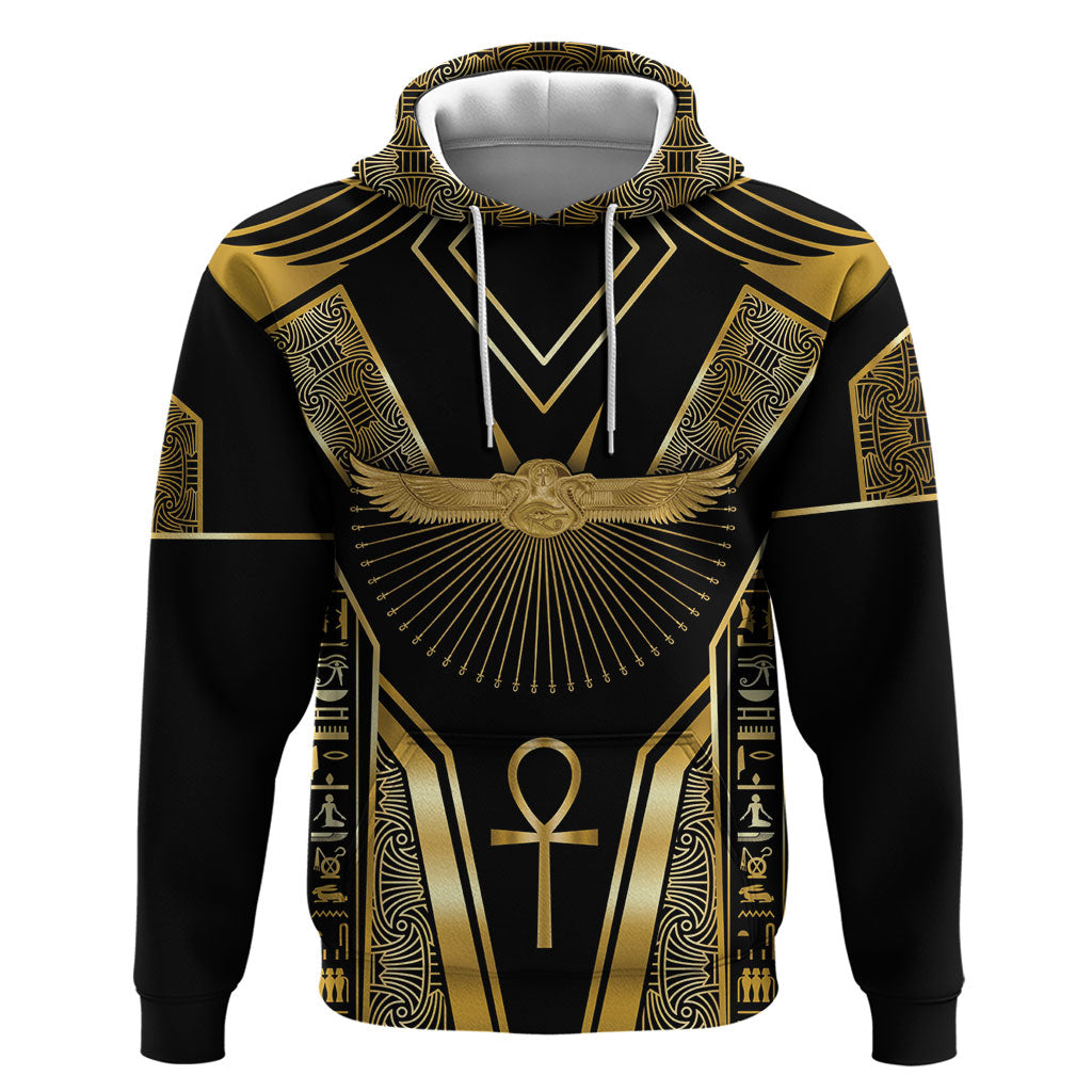 Egypt Winged Sun Zip Hoodie Ancient Mythology Golden Ankh
