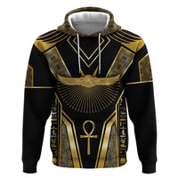 Egypt Winged Sun Zip Hoodie Ancient Mythology Golden Ankh