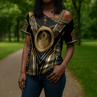 Egypt Ouroboros Cross Shoulder Shirt Ancient Mythology Infinity Serpent Gold