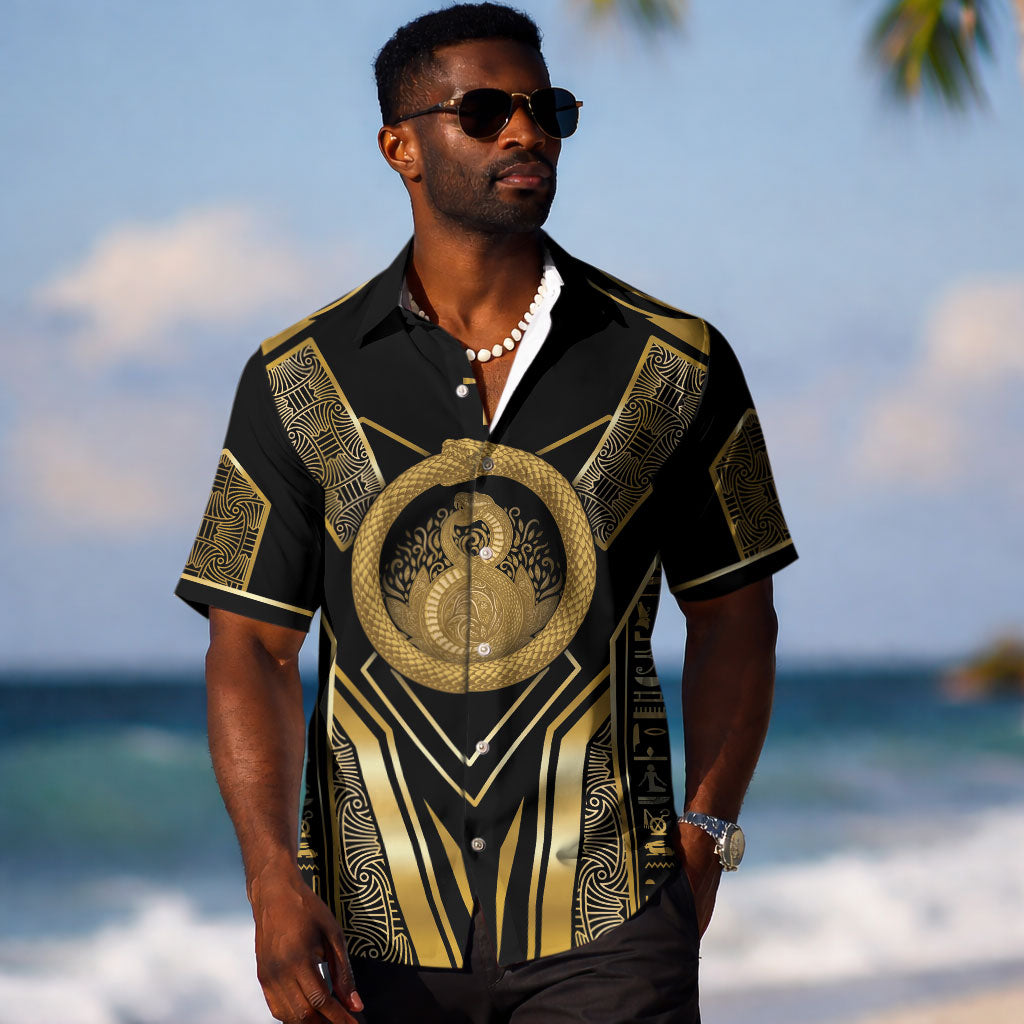 Egypt Ouroboros Hawaiian Shirt Ancient Mythology Infinity Serpent Gold DT05