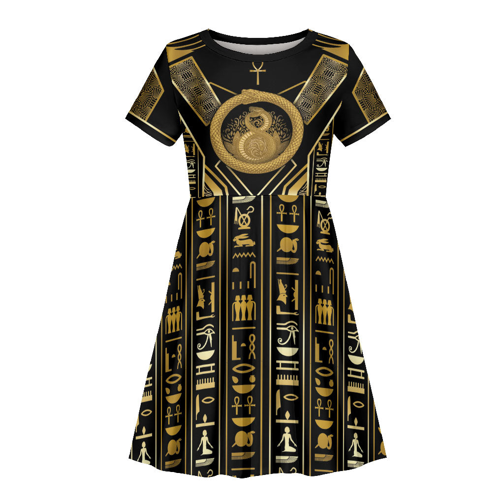 Egypt Ouroboros Kid Short Sleeve Dress Ancient Mythology Infinity Serpent Gold