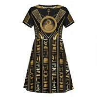 Egypt Ouroboros Kid Short Sleeve Dress Ancient Mythology Infinity Serpent Gold