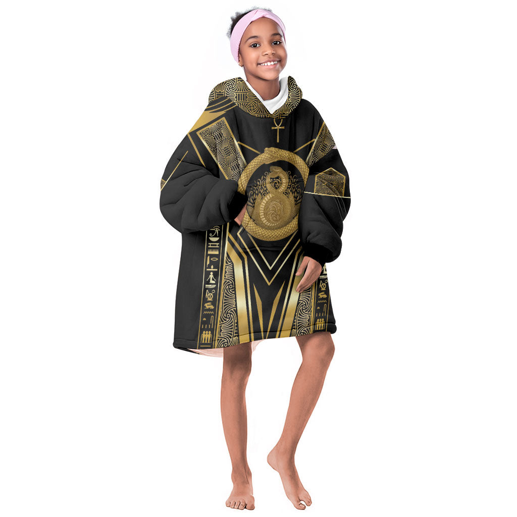 Egypt Ouroboros Kid Wearable Blanket Hoodie Ancient Mythology Infinity Serpent Gold