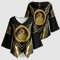 Egypt Ouroboros Kimono Sleeve Blouse Ancient Mythology Infinity Serpent Gold