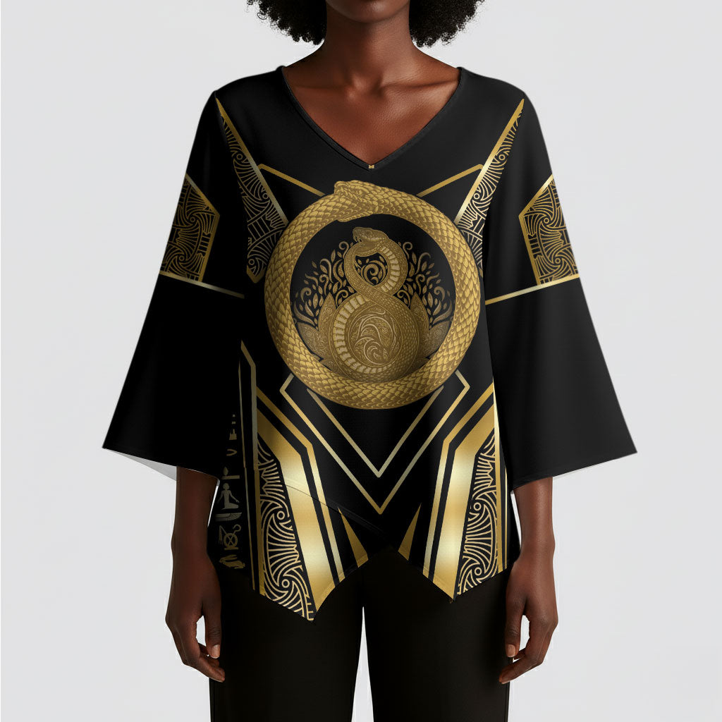 Egypt Ouroboros Kimono Sleeve Blouse Ancient Mythology Infinity Serpent Gold
