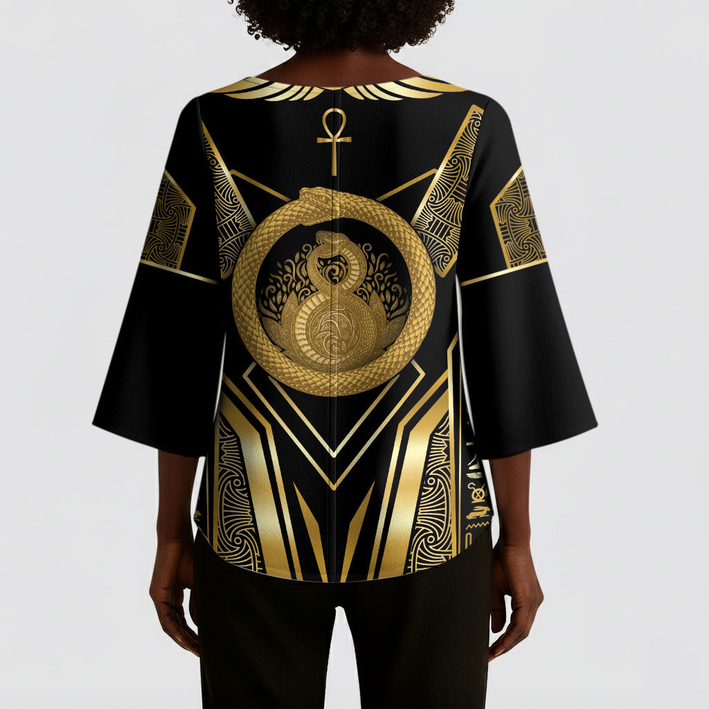 Egypt Ouroboros Kimono Sleeve Blouse Ancient Mythology Infinity Serpent Gold