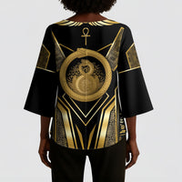 Egypt Ouroboros Kimono Sleeve Blouse Ancient Mythology Infinity Serpent Gold