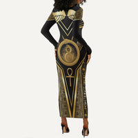 Egypt Ouroboros Long Sleeve Bodycon Dress Ancient Mythology Infinity Serpent Gold