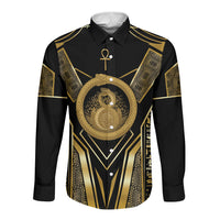 Egypt Ouroboros Long Sleeve Button Shirt Ancient Mythology Infinity Serpent Gold