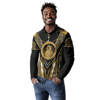 Egypt Ouroboros Long Sleeve Polo Shirt Ancient Mythology Infinity Serpent Gold